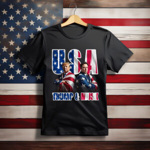Trump and Musk USA Flag T-Shirt